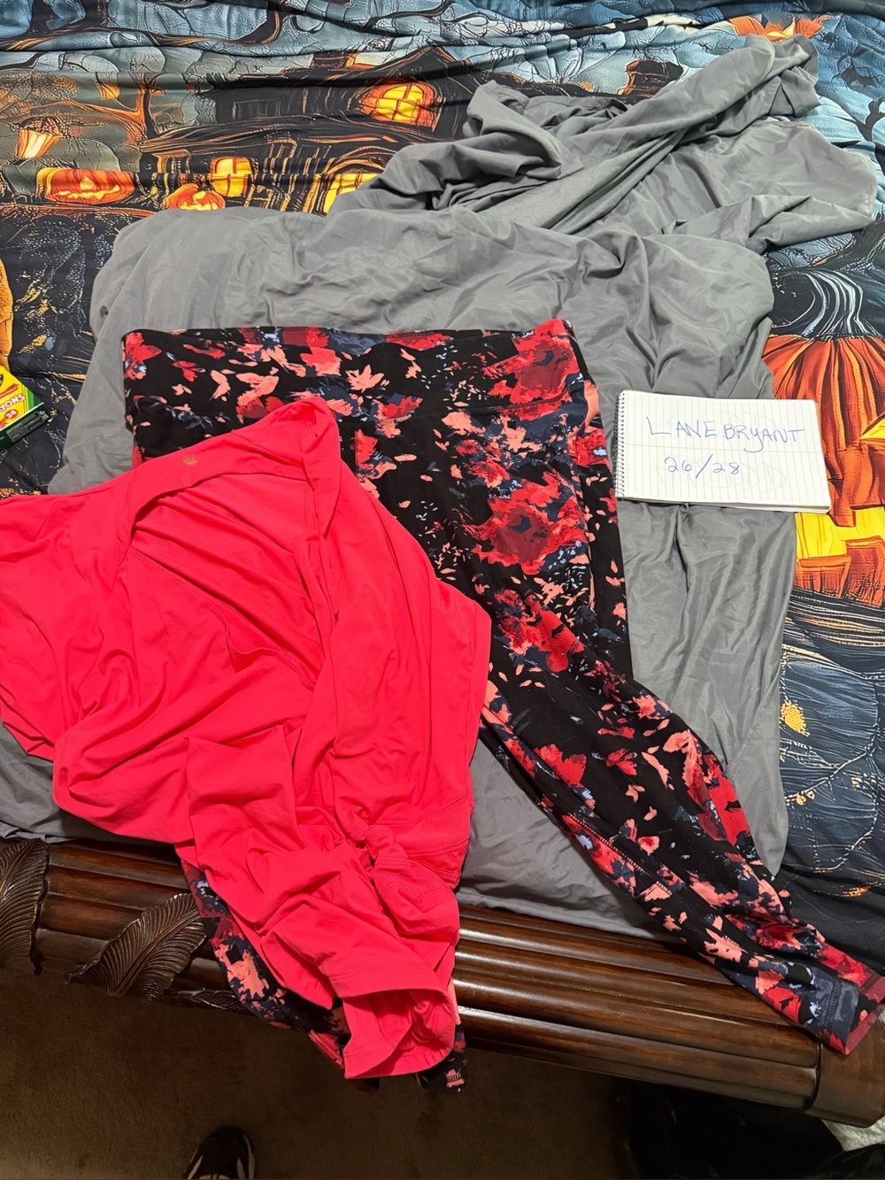 Lane Bryant Black Leggings with Red & Pink Floral Print